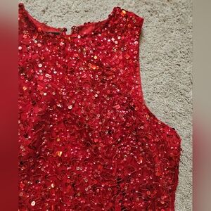 Vintage Laurence Kazar Red Beaded 100% Silk Tank Sleeveless Top Womens Small
